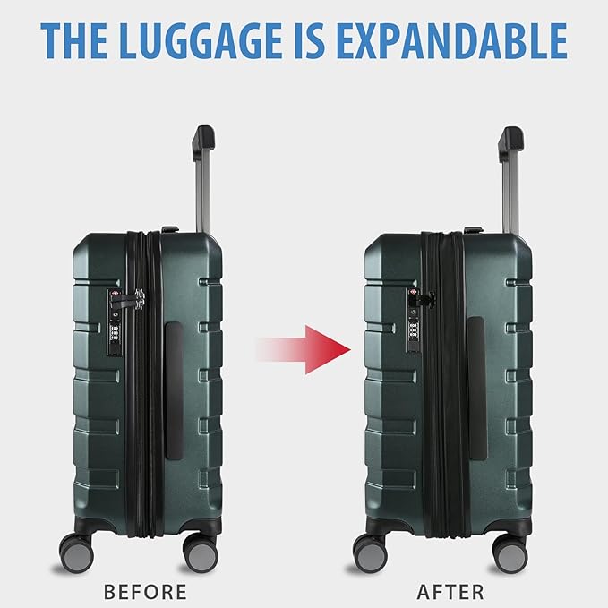 KROSER Hardside Expandable Carry On Luggage with Spinner Wheels & Built-in TSA Lock, Durable Suitcase Rolling Luggage with USB Port, Carry-On 20-Inch, Dark Green