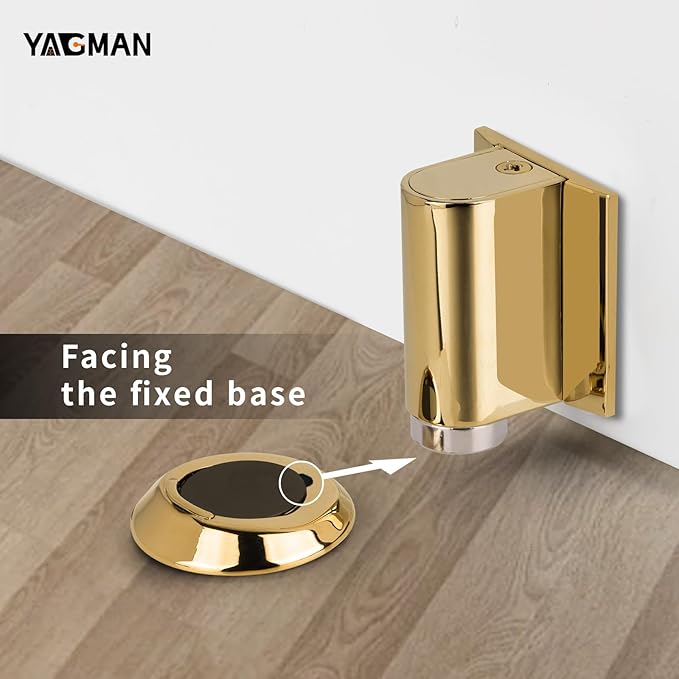 3 Pack Magnetic Door Stoppers Retractable Bottom of Door Holder No Drilling Mount Floor Door Stop with Screws and Adhesive Catch Door Keep Door Open Polished Gold PG-3
