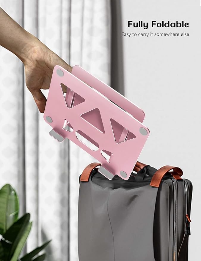 Laptop Stand Holder, Adjustable Desk Laptop Riser, Foldable Notebook Computer Stands for MacBook Air Pro HP Lenovo Dell Samsung Chromebook, Up to 15.6 inch, Rose Gold