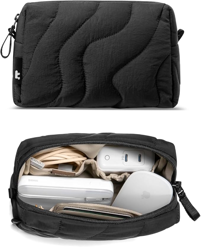 tomtoc Electronics Organizer Travel Case, Soft Puffy Organizer Bag Birthday Christmas Gifts Travel Essentials for Women Girls, Portable Accessory Tech Pouch Storage for Charger, Cord, Cable, Phone