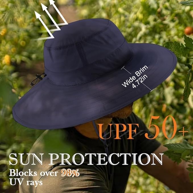 Home Prefer UPF50+ Mens Sun Hat Wide Brim Fishing Hat Foldable Large Brim UV Protection Sun Hat for Men Women Beach Gardening