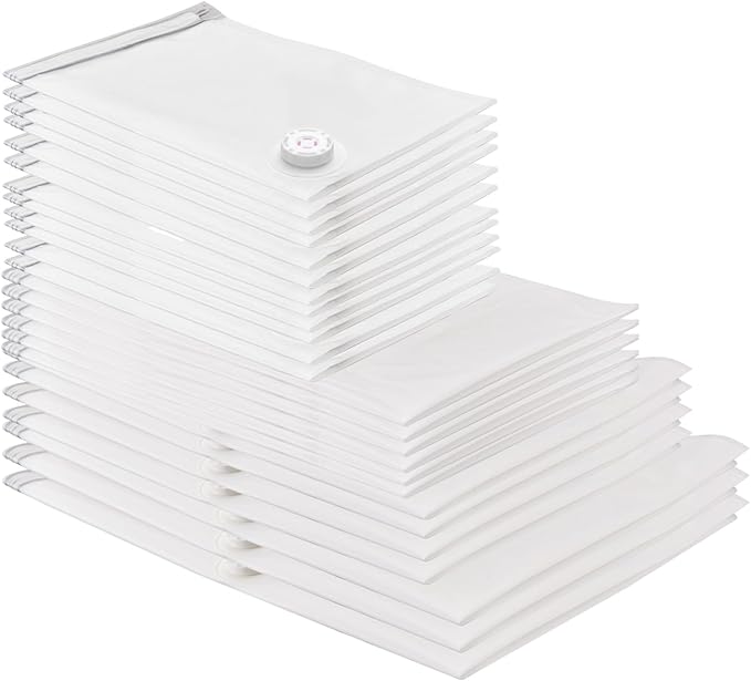 25 Pack Vacuum Storage Bags, Vacuum Sealed Storage Bags (3Jumbo/4Large/6Medium/6Small/6Roll), Space Saver Bag for Clothes, Blanket, Duvets, Pillows, Bedding,Comforters, Travel (Air Pump Not Included)