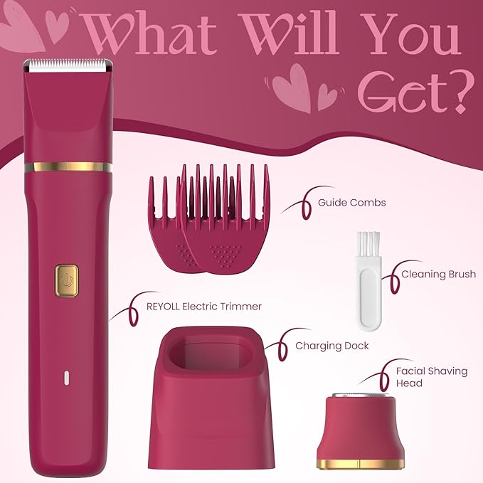 Electric Bikini Trimmer for Women - Waterproof Pubic Hair Trimmer & Facial Shaver, Rechargeable Cordless Electric Razor with Ceramic Blades, IPX7 Shower-Safe for Sensitive Skin, Christmas Gift for Her