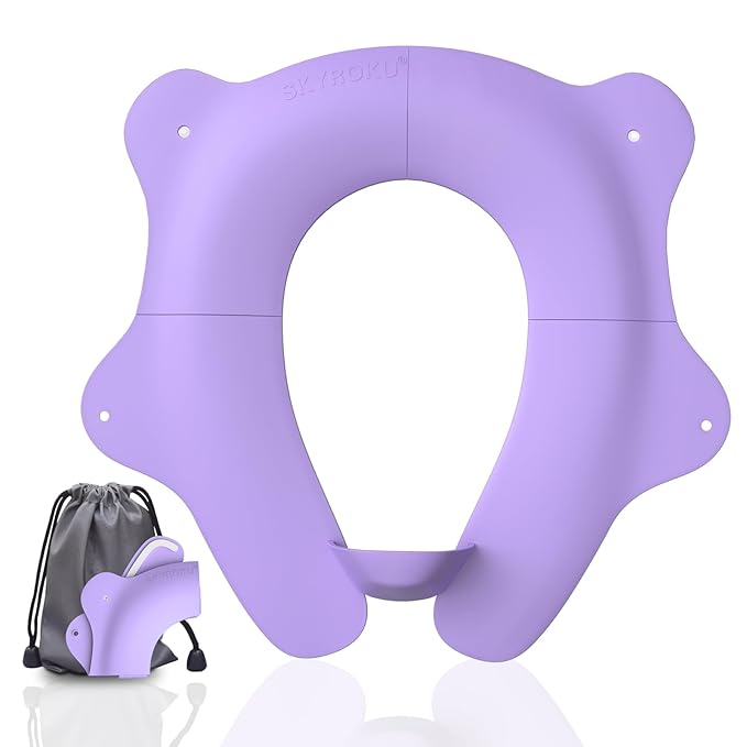 SKYROKU Foldable Kids Toilet Seat – Portable & Anti-Slip Travel Potty Training Seat for Toddlers, DIY Stickers, Storage Bag, Easy Clean & Compact for Home, Daycare, Grandparents House (Ages 2-6)