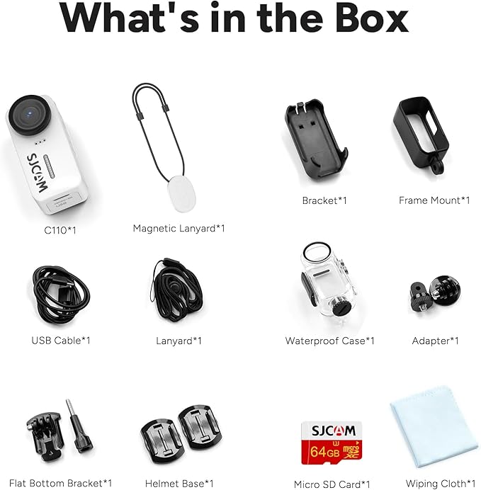 SJCAM C110Plus Magnetic Combo,4K POV Action Camera with Stabilization of 6-Axis,170° FOV,Mini Body Cam, Waterproof,Wearable,Portable POV,Built-in Spkr & Mic for Vlogging, with Helmet Mount Kits,White