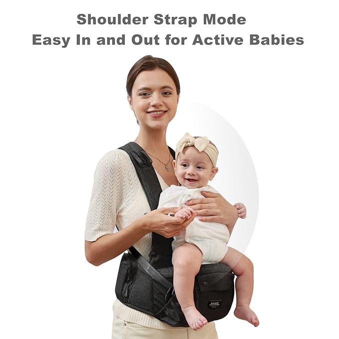 SUNVENO 3 in 1 Ergonomic Baby Carrier with Hip Seat for Newborns and Toddlers, Supports 20 lbs and Up, Waist and Back Relief with Large Weight Capacity for All Season Use,Black