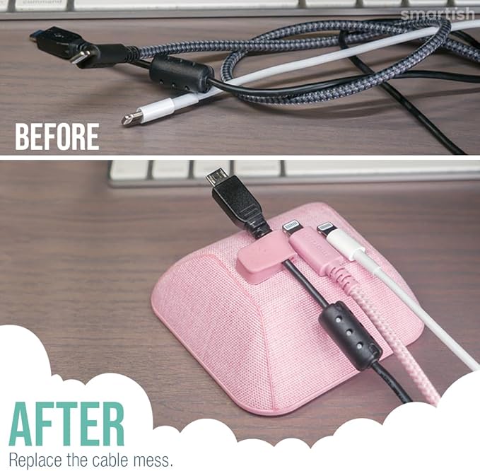 Smartish® Magnetic Cord Holder - Cable Wrangler Organizer with Magnet Clips for Charger Management on Desktop, Nightstand, or Side Table for All Cables, USB-C, Lightning Cables - I'm Blushing