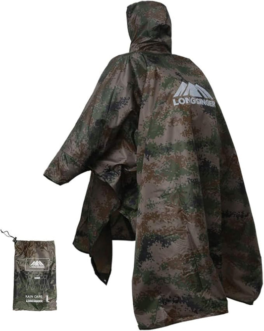 longsinger Rain Poncho for Adult, Waterproof Rain Poncho with Hood and Sleeve, Ideal for Hiking, Hunting, Camping