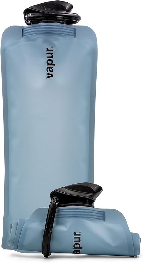 Vapur Collapsible Water Bottle With Carabiner, Compact Bottle Folds Flat For Hydration On The Go, Ideal for Traveling, Hiking or Camping, 34 Ounce, Blue Steel, Pack of 1