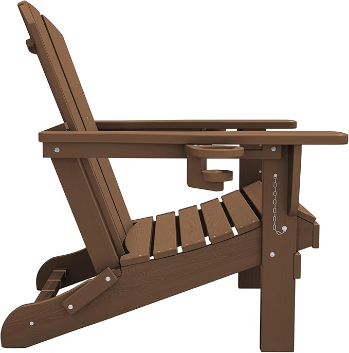 SERWALL Adirondack Chair with Cup Holders - Composite Adirondack Chairs HDPE Outdoor Chairs All Weather Use- Brown