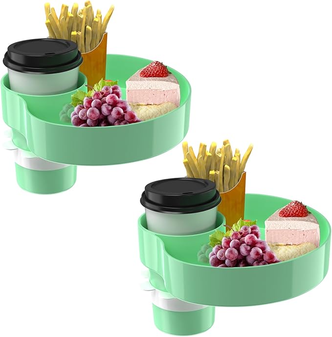 [2 Packs] Kids Car Seat Tray, Travel Tray with Cup Holder for Toddler Baby, Kids Car Seat Food Snack Organizer for Road Trip, Stroller snack Organizer Travel Must Haves (Light Green)
