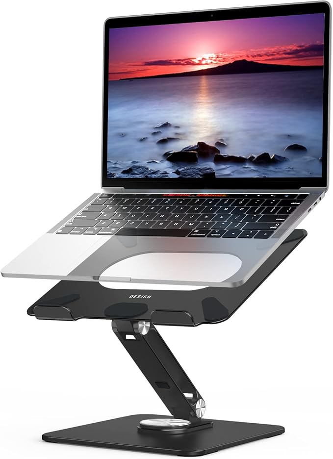 BESIGN LSX7 Laptop Stand with 360 Rotating Base, Ergonomic Adjustable Notebook Riser Holder Compatible with Air, Pro, Dell, HP, Lenovo More 10-15.6" Laptops (Black)
