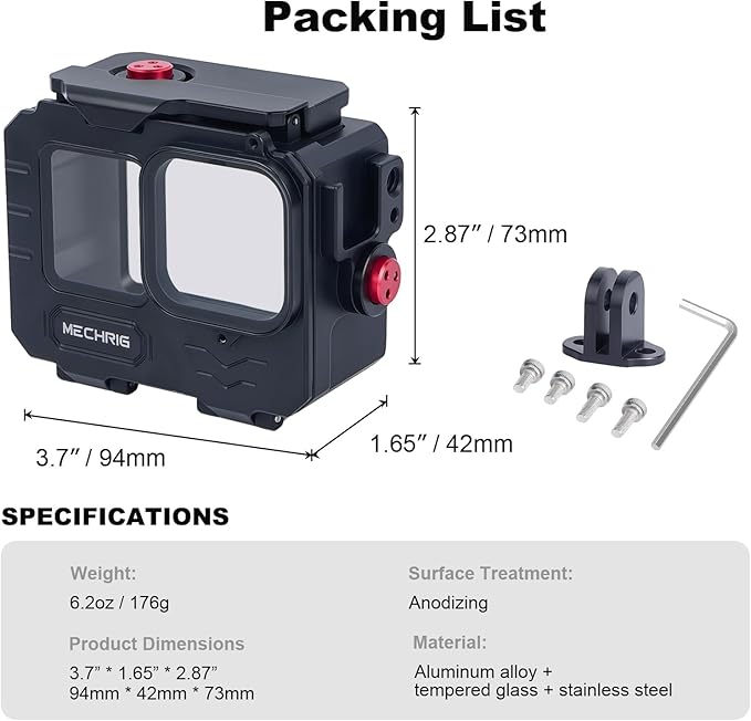 Aluminum Waterproof Case for GoPro HERO13 Black HERO12 HERO11 HERO10 HERO9 Action Camera 80M Deep Waterproof Horizontal and Vertical Shooting Switch (Standard-63071)