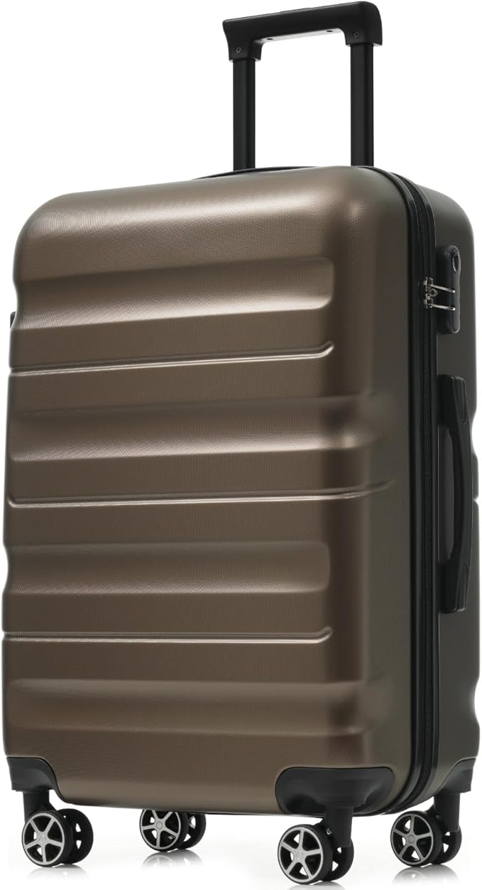 Merax 28 Inch Luggage Hardshell ABS Suitcase with 8 Silent Spinner Wheels Lightweight Durable Travel Checked Luggage for Long Trips Brown