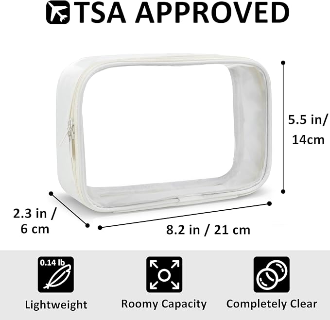 Moyad TSA Approved Clear Toiletry Bag, 2 Pack Quart Size 3-1-1 Liquids Pouch for Travel, Transparent Makeup & Cosmetic Organizer for Women Men, Beige