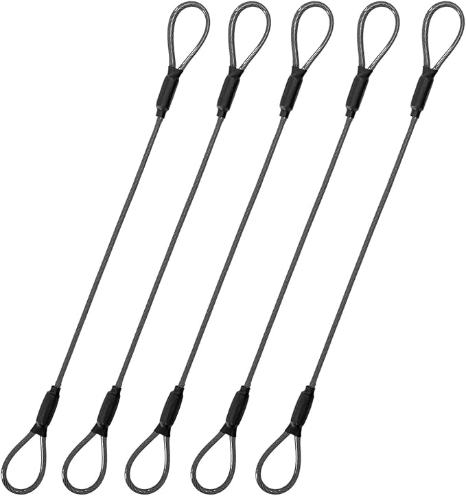 3.3mm Steel Wire Rope Outdoor Travel Security Cable Lock,Braided Steel Coated Safety Cable Luggage Lock,Safety Cable Wire Rope Chain Lock Double Loop Lightweight (Black, 12in/5Pcs)