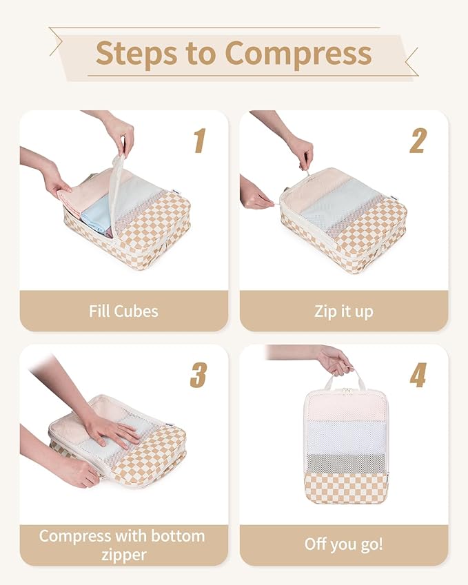 Narwey 6 Set Compression Packing Cubes for Travel Kids Women Carry on, Packing Organizers Bag for Backpack Luggage Suitcase Duffle Bags