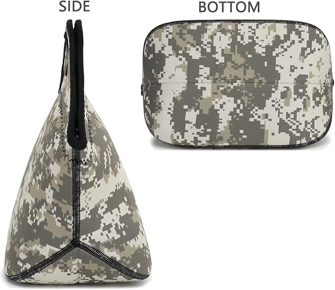 FlowFly Neoprene Lunch Tote Insulated Thermal Reusable Lunch Bag Box for Boys Men with Zipper (Digital Camo)