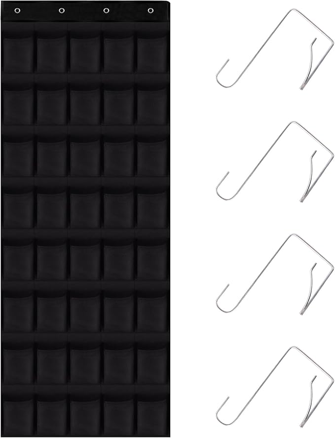 40 Mesh Pocket Over the Door Shoe Organizer,Hanging Shoe Rack for Closet Storage Holder for Dorm Room College Classroom Storag(Black)