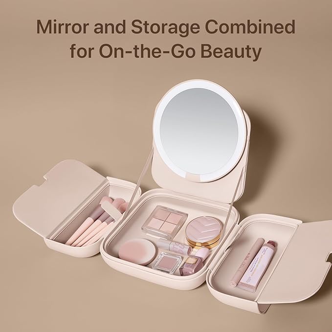 AMIRO M2 LumoCube Makeup Mirror with Bag - Portable LED Makeup Mirror with Lights, 5-Level Brightness, 3-Color Lights - Travel Makeup Organizer - Pink