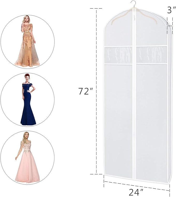 Zilink Dress Garment Bags for Storage 72-inch with Clear Window and 3" Gusset Dress Cover Bag for Long Evening Dresses,Fur Coat, Long Dress Gown Closet Storage