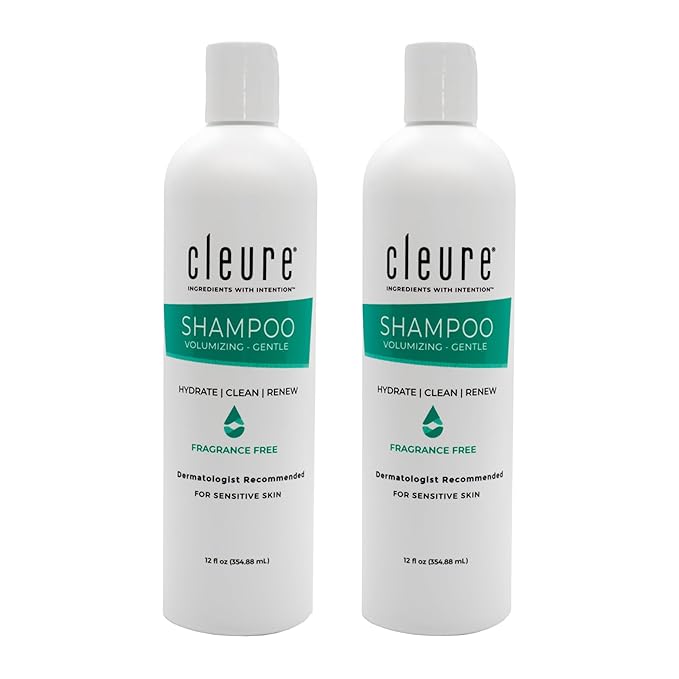 Cleure Hypoallergenic Volumizing Shampoo for Sensitive Skin - Fragrance Free, SLS Free & Paraben Free (12 oz, Pack of 2)