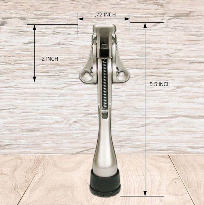 Door Stopper, One-Touch semi-Automatic Metal Door Stopper, with Non-Slip Rubber Tip for Wood, Concrete, Tiled, and Carpeted Floors (4inch x 1pack, Satin Nickel)