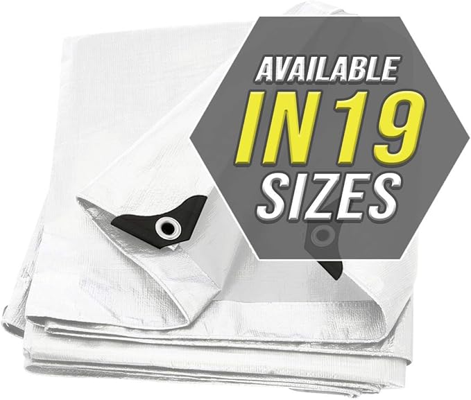Tarp Cover White Heavy Duty 20 Mill Thick Material, Waterproof 20'X20' Great for Tarpaulin Canopy Tent, Boat, RV Or Pool Cover! by Trademark Supplies (Poly Tarp 20X20 Ultra Thick)