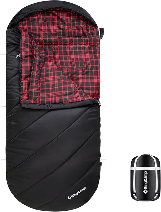 KingCamp Sleeping Bag for Adults, Cold Weather & Warm Extra Wide Big & Tall XL Portable Waterproof Flannel Sleeping Bags, Essentials Gear Accessories for Camping Backpacking Hiking Indoor & Outdoor