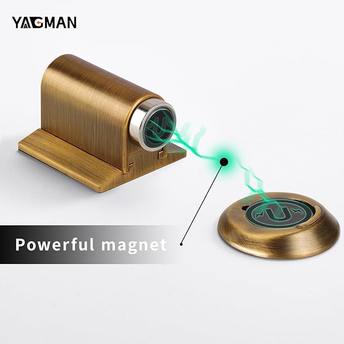 2 Pack Magnetic Door Stoppers Retractable Bottom of Door Holder No Drilling Mount Floor Door Stop with Screws and Adhesive Catch Door Keep Door Open Antique Brass AB-2