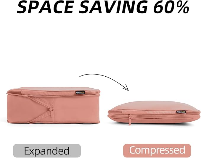4 Piece Compression Packing Cubes for Suitcases and Backpack, Lightweight Travel Organizers (Dusty Pink)
