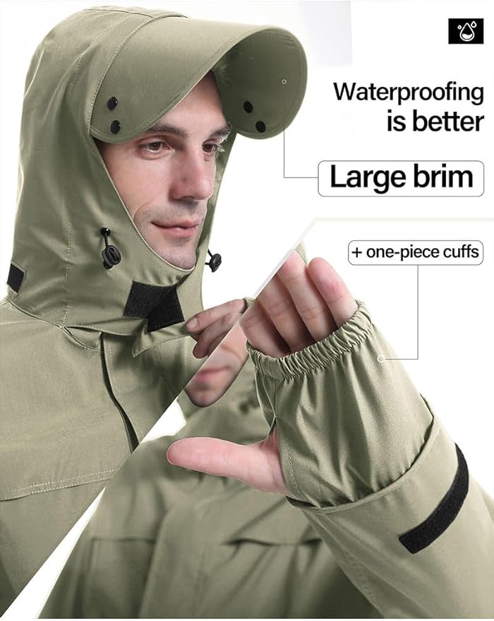iCreek Rain Suit Waterproof Jacket with Pants 2 Pieces Breathable Lightweight Packable Raincoat with Hooded Rain Gear Unisex