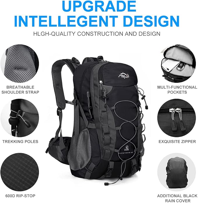 INOXTO lightweight Hiking Backpack 35L/40L Hiking Daypack with Waterproof Rain Cover for Travel Camping Outdoor Men and Women
