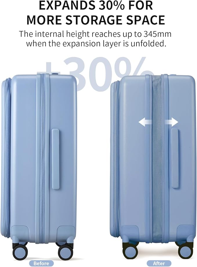 aji Expandable Top Open 24 Inch Checked Luggage with Spinner Wheels, Large Suitcase with TSA Lock, Hardside Travel Luggage Suitcases for Men Women, for 14+Days Travel, Blueberry Blue