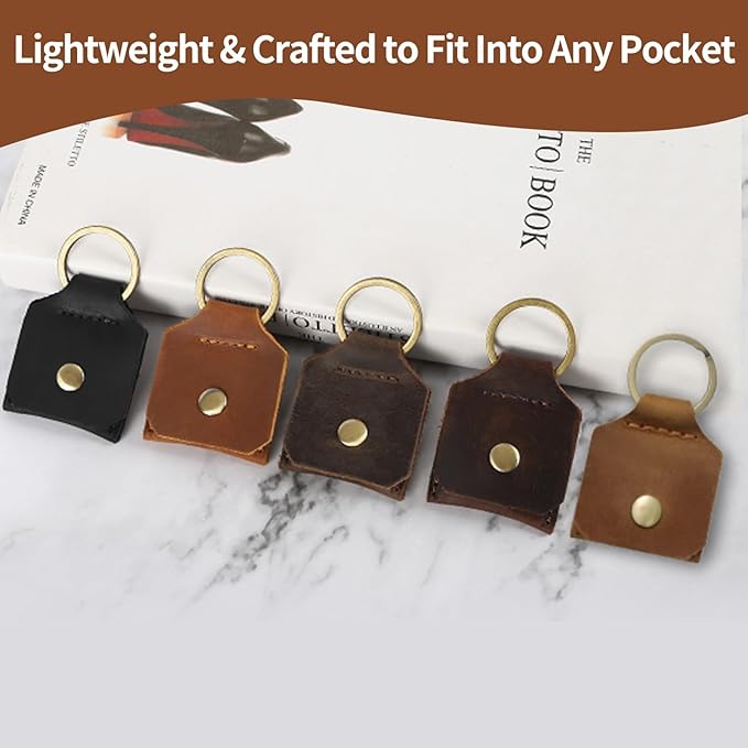 Jack&Chris Genuine Leather SD Card Holder Keychain, Anti-Shock Anti-Dust SD Card Case, Portable Camera Accessories for SD CF CFexpress Micro SD Nano SIM and Micro SIM Cards, Brown