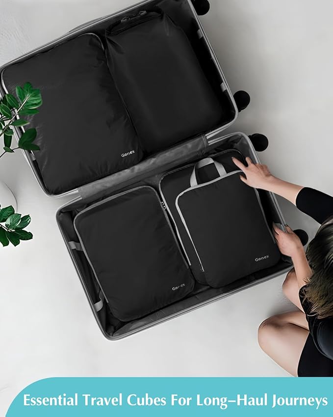 Gonex Compression Packing Cubes, 3pcs/4pcs Expandable Storage Travel Luggage Bags Organizers