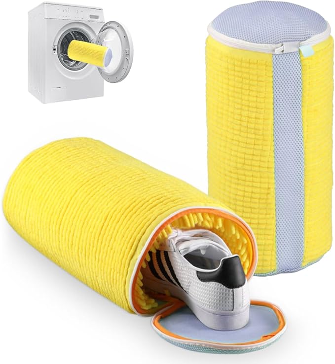 Shoe Washing Machine Bag 2PCS, Reusable Durable Zipper Laundry Bag Shoe Washing Bag for Washer and Dryer, Sneaker Tennis Cleaning Bags, Yellow