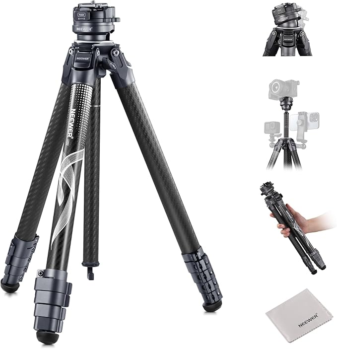 NEEWER LITETRIP LT32 Camera Travel Tripod, Carbon Fiber Portable Stand, Ball Head Detachable Center Axis Flip Buckle Cleaning Cloth Arca QR Plate Compatible with Peak Design Capture V3 (Former TP62)