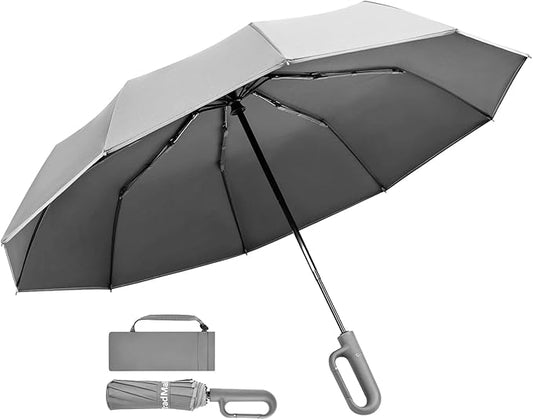 TradMall Travel Umbrella, 280T Fabric Windproof Automatic Portable Compact Folding Umbrellas for Rain with Reflective Stripe for Women and Men