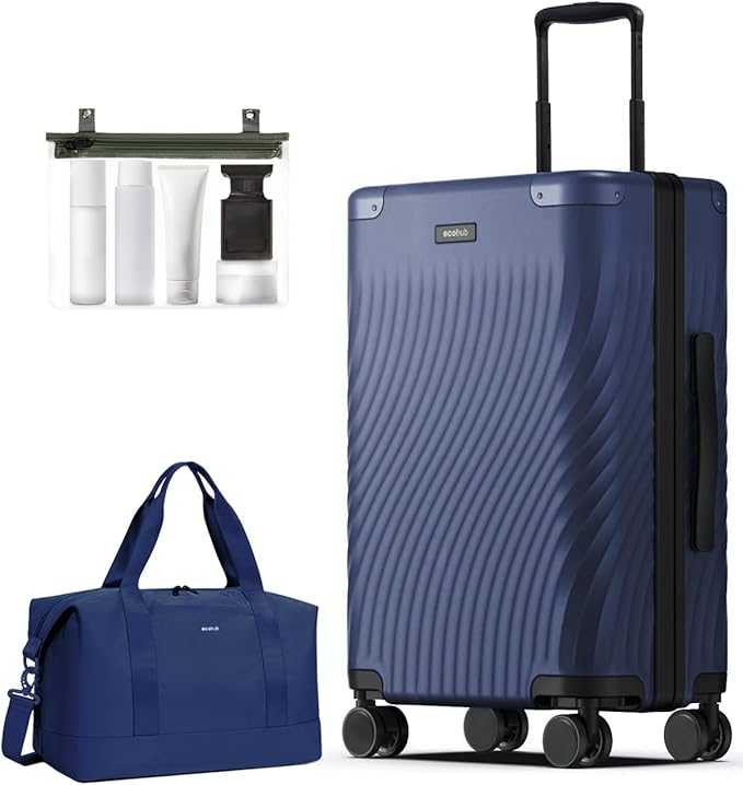 ECOHUB Hardside Expandable Carry On Luggage, Recycled PC 24" Rolling Luggage 26x16x11 Airline Approved with Spinner Wheels & TSA Lock, Lightweight Hardshell Travel Suitcase, 24inch Carry-on Blue