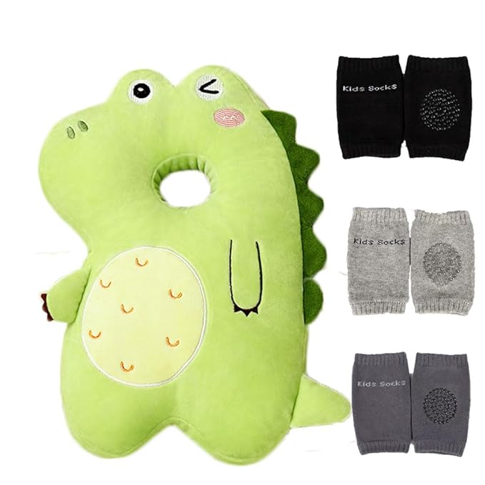 Feidoog Baby Head Protector Cushion Backpack with 3 Knee Pads for Walking & Crawling,Green