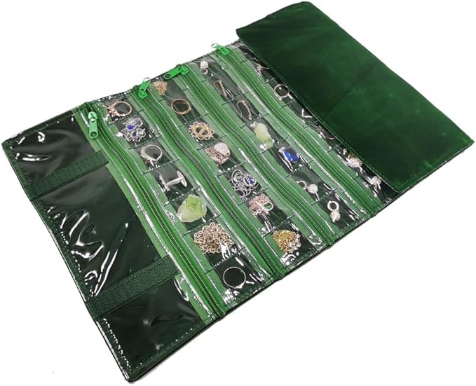 Travel Jewelry Roll Bag Portable Organizer Pouch With Grids&PVC Cover Storage Bags for Necklace, Bracelet, Bracelet,Ring, Badge, Pendant