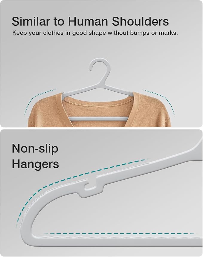 30 Pack Clothes Hangers, Non Slip Plastic Coat Hangers, Space Saving, Heavy Duty, Hanging Dry Wet Clothes, 16.4" x 8.3", Gray, UAPY0530G