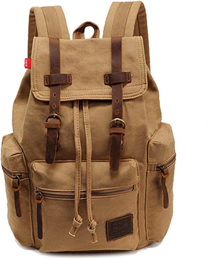 AUGUR High Capacity Canvas Vintage Backpack - for Hiking Travel 12-15.6" Laptop Backapcks for Men Casual Daypacks Rucksack(L-Khaki)