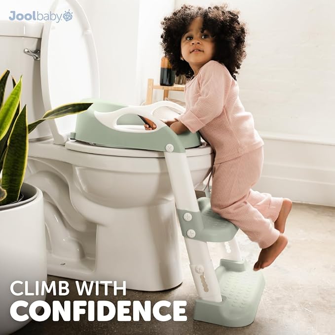 Jool Baby Potty Training Seat with 2 Step Ladder for Toddlers - Soft Cushioned Seat & Splash Guard, Adjustable Height (Sage)