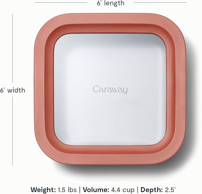 Caraway Glass Food Storage - 4.4 Cup Glass Container - Ceramic Coated Food Container - Non Toxic, Non Stick Lunch Box Container with Glass Lids - Dishwasher, Oven, & Microwave Safe - Perracotta