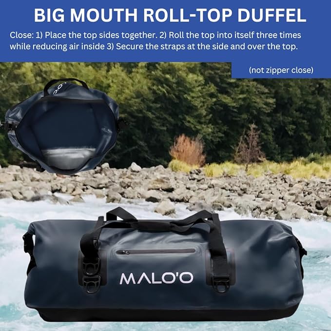 Malo'o Waterproof Dry Bag Duffel 40L/60L/100L, Roll Top Duffel Keeps Gear Dry for Kayaking, Rafting, Boating, Swimming, Camping, Hiking, Beach, Fishing - Internal & External Pockets and Molle Loops