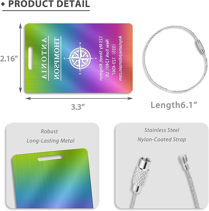 Personalized Luggage Tags for Suitcases (2/4/6/8 Pack) - Custom Engraved Metal Travel Tag, Customizable Pattern/Name/Text for Bags Backpacks Suitcases