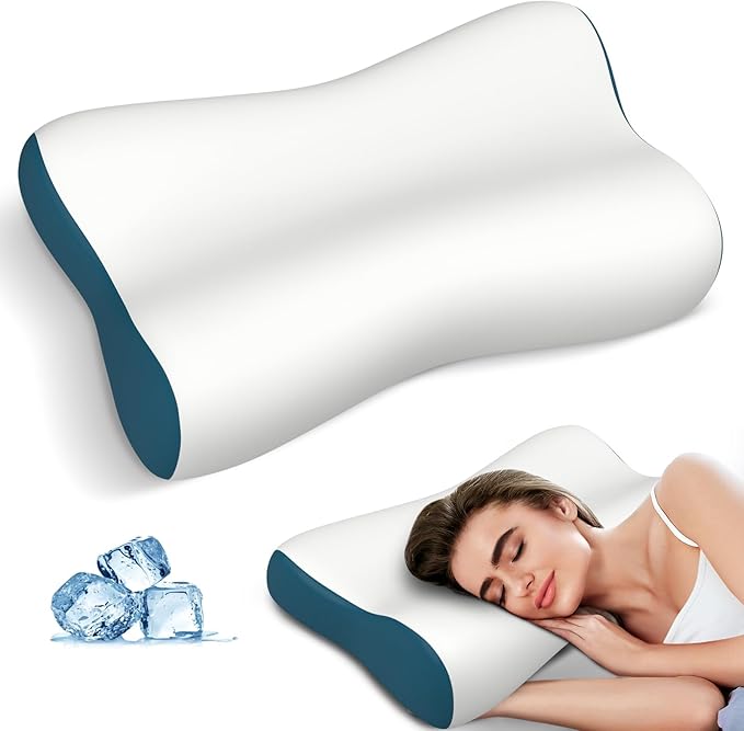 Cervical Neck Pillow for Pain Relief, Contour Memory Foam Pillows for Sleeping, Ergonomic Pillow Orthopedic Cooling Pillow Bed Pillow Neck Support for Side Back Stomach Sleepers