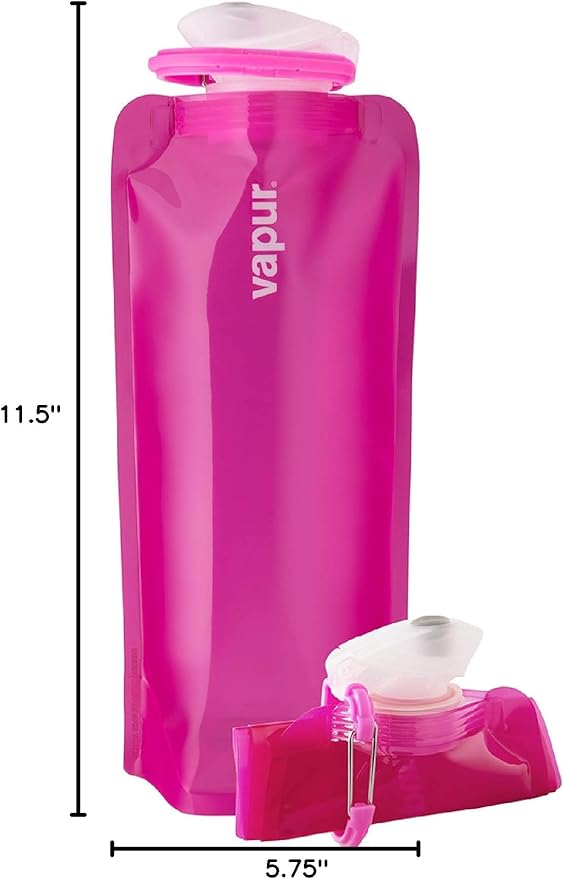 Vapur Collapsible Water Bottle With Carabiner, Compact Bottle Folds Flat For Hydration On The Go, Ideal for Traveling, Hiking or Camping, 23 Ounce, Magenta, Pack of 1